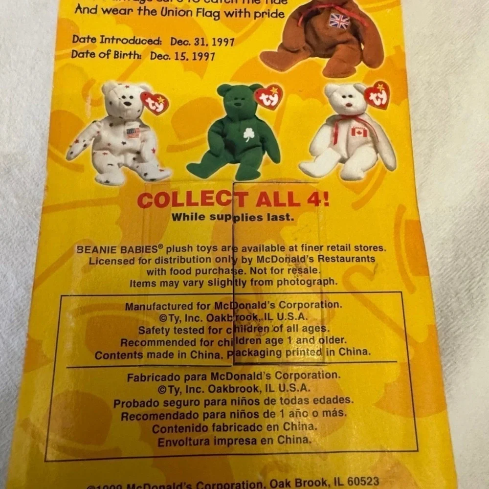 Ty Beanie Babies Britannia The Bear McDonald’s 1997 Collectible Great Britain